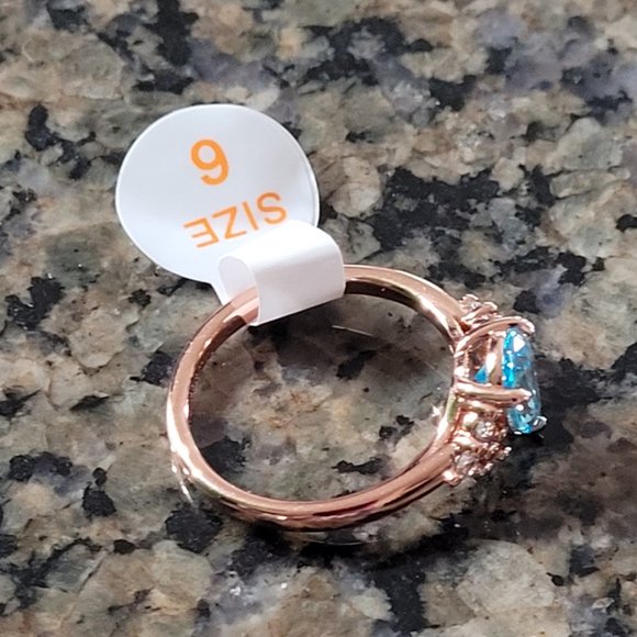 Bomb Party RBP4688 Aqua Blue Cubic Zirconia Rose Gold Sz 6 - Picture 3 of 5
